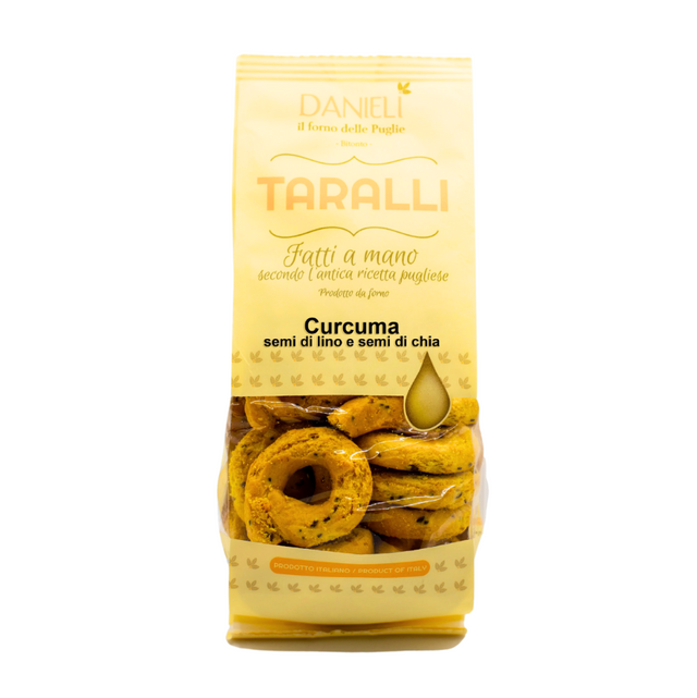 DANIELI, Taralli Curcuma Semi di Lino e Semi di Chia (Turmeric and Flax seeds and Chia seeds Taralli)